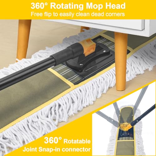 Ylebs 24" Commercial Dust Mops for Floor Cleaning with 2 Replacement Mop Pads, Heavy Duty Large Dust Mop for Hardwood Floors, Industrial Wet Dry Floor Duster for Office Garage Warehouse Factory Mall