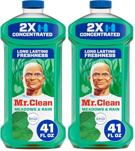 Mr. Clean All Purpose Cleaner, Floor Cleaner for Mopping Home, Bathroom, & Kitchen, Cleaning Liquid for Mop & Bucket, Cleaning Supplies, Multi-Surface Dilutable, Meadows & Rain, 41oz (Pack of 2)