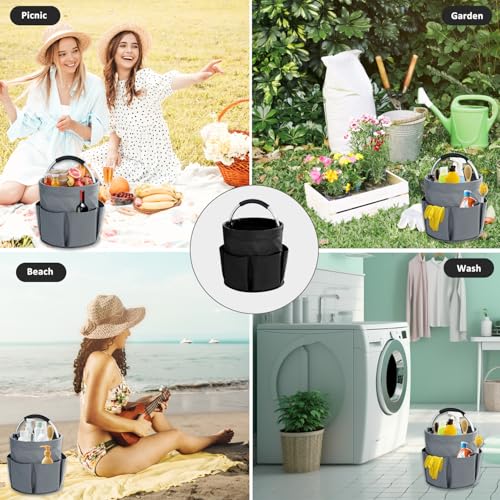 abcmilz 17L Cleaning Caddy with Handle, Cleaning Supplies Organizer, Foldable Storage Basket, Cleaning Supply Caddy, Portable Multi Cleaning Bucket Bag for Home, Garden (Black)