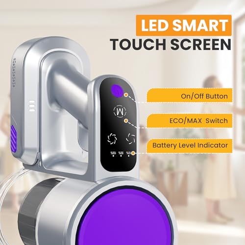 NEWBULIG Cordless Vacuum Cleaner, Removable Stick Vacuum with LED Touch Screen, Self-Standing, 35Mins Runtime, Lightweight Handheld for Pet Hair, Hard Floor, Carpet