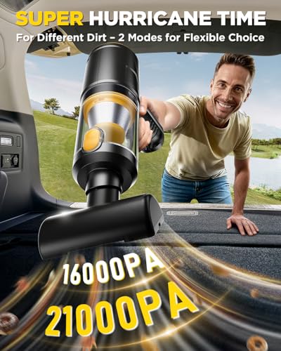 Svoko Handheld Vacuum Cleaner 21000Pa Suction with Brushless Motor, 4-in-1 Portable Mini Car Vacuum with 2 Suction Modes, Cordless Vacuum with LED Light, Type-C Charge for Car, Office Desk, Keyboards