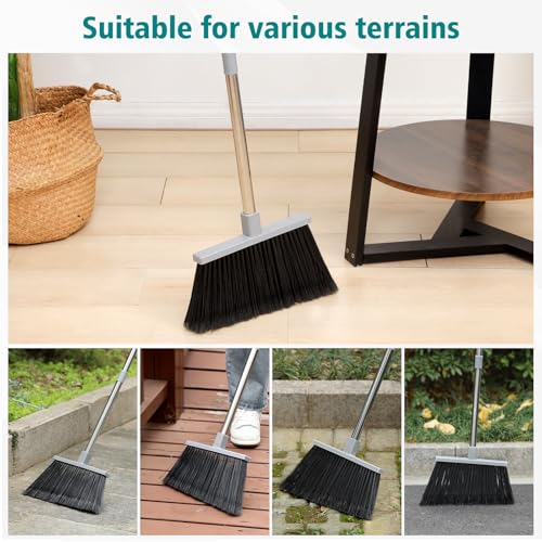 PBHEPJ Broom, 4 Pack Outdoor Broom for Floor Cleaning, 58" Long Stainless Steel Handle, Hard Bristle Angle Broom for Sweeping Indoor, Commercial, Industrial, Garage, Kitchen
