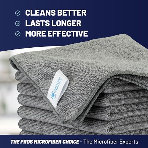 MW PRO Premium Microfiber Cleaning Cloths (12 Pack, 12x12, Grey) - Streak Free Stainless Steel & Glass Towels - Ultra Soft Cleaning Cloths for Screens, Granite & Modern Home - Washable & Reusable