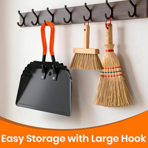 (2PK) Metal Dust Pans Heavy Duty, 12” Outdoor Dustpan with Rubber Handheld Handle, Large Shovel Wide Scoopers for Garage Shop Fireplace Commercial Uses