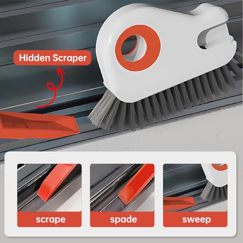 2 in 1 Groove Cleaning Brush Window Track Cleaning Tools, 2024 New Hard Bristle Crevice Cleaning Brush with Hidden Scraper, Shutter Door Window Track Kitchen Cleaning Brushes Kit (2, Orange)