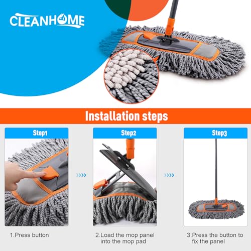 CLEANHOME Microfiber Dust Mop Replacement Pads for Hardwood Floor Cleaning, Washable and Reusable Chenille Mop Pads 3 Packs