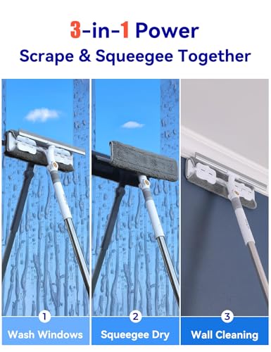 CTIME 80" Window Washing Kit with Extension Pole : Professional Window Cleaner Tool | Window Cleaning Squeegee Kit for High/Outdoor/Glass & Bathroom Surfaces with Storage Bag + 5 Microfiber Cloths