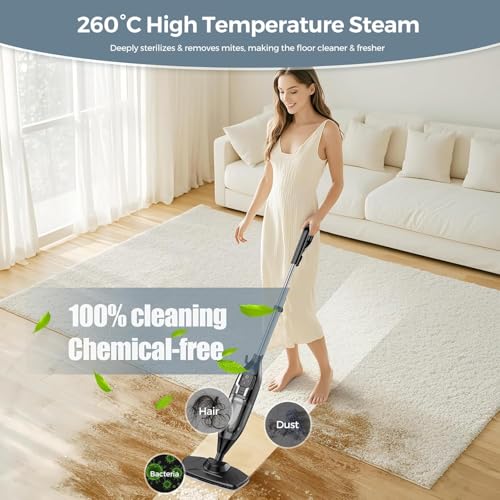 Seyomi Steam Mop, 12-in-1 Powerful Handheld Steam Cleaner Detachable Steam Mops for Floor Cleaning, 565ML Removable Tank, 23FT Power Cable, MultiPurpose Steamer for Hardwood, Tile, Grout, Furniture