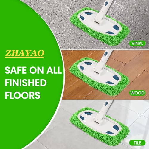 ZHAYAO Reusable Microfiber Floor Mop System, Wet & Dry Sweeper Kit, Includes 1 Sweeper Handle, 3 Washable Chenille Mop Pads, Dry & Wet Use for Hardwood, Tile, and Laminate Floor, Blue