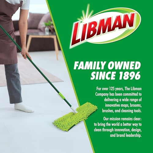 Libman 18" 2-Sided Microfiber Dust Mop, Double Sided Dry Wet Mops for Floor Cleaning, Hardwood, Laminate, Tile Cleaner, 360 Degree Swivel Head, 49” Long Handle