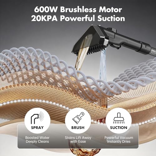 Portable Carpet & Upholstery Spot Cleaner Machine 20Kpa Power Suction Carpet Shampooer Deep Cleaning for Pet Stains,Couch,Stair,Car,Furniture with Dual Brush Heads & Self-Cleaning