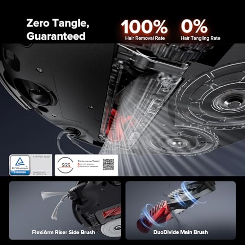 roborock Saros 10R Robot Vacuum and Mop, 22,000 Pa Suction, Zero-Tangling, 3.14’’ Ultra Slim, FlexiArm Riser Technology for Carpet & Floor, Corner & Edge Cleaning, Self-Emptying, Hot Air Drying, Black