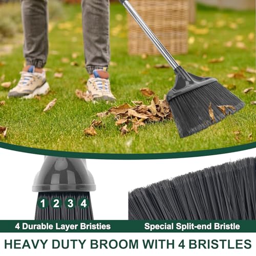 Broom Outdoor Indoor Commercial Broom with 50 inches Long Handle,Perfect for Home Courtyard Garage Kitchen Office Lobby Room Floor(Black)