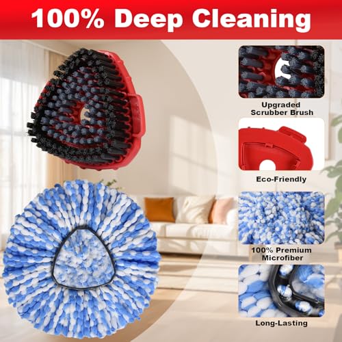 Spin Mop Replacement Head Set for O Ceda Mop RinseClean 2-Tank System, 3 Pack Mops Heads Replacements + Scrub Brush + 30-58" Handle & Base, Microfiber Mops Head Floor Mop Refill Kit
