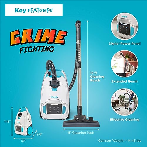 Simplicity Vacuums Scout Canister Vacuum Cleaner, Compact Rug and Wood Floor Vacuum, Household Vacuum Cleaners Feature Extendable Wand and Digital Suction Control…