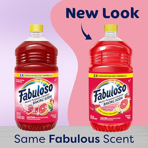 Fabuloso 2X Multi-Purpose Cleaner with Baking Soda, No Rinse Floor Cleaner, Long-Lasting Freshness, Citrus and Fruits Scent, 56 fl oz