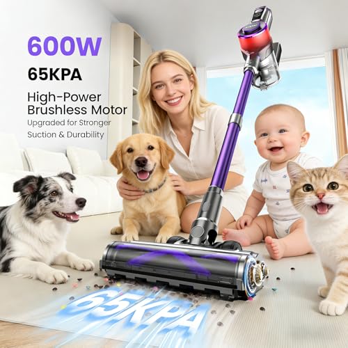 Airpher Cordless Vacuum Cleaner,75Min Runtime,600W 65KPA Dual Motor Pet Hair Vacuum for Home with AI Auto Suction,Stick Vacuums with Self-Standing Design,for Carpet,Hardwood Floors,Gift Ideas for Her