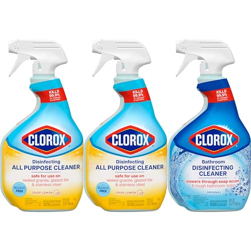 Clorox Disinfecting All-Purpose Cleaner 32 Oz and Bathroom Cleaner, Household Essentials, 30 Oz, Pack of 3
