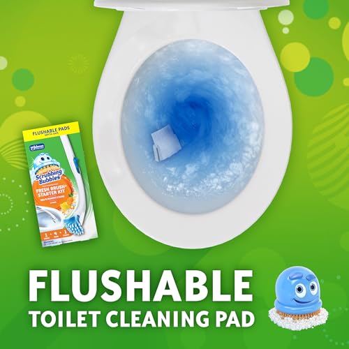 Scrubbing Bubbles Toilet Bowl Cleaning System with Flushable & Disposable Cleaner Refill Pads, Fights Odors and Helps Remove Limescale & Hard Water Stains, Citrus Scent, 1 Wand + 4 Refills + 1 Stand