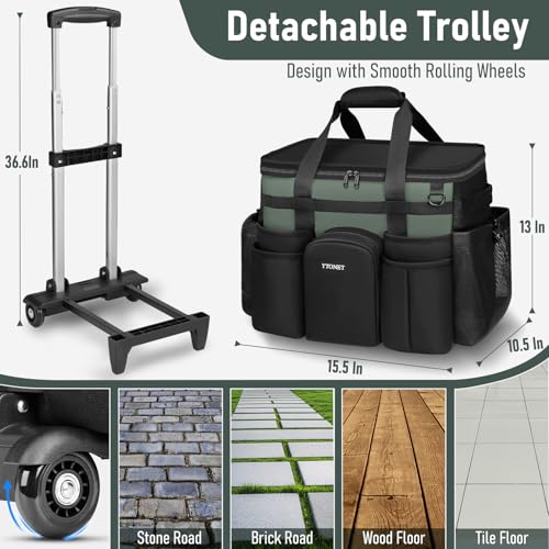 Ytonet Cleaning Caddy with Wheels, Extra Large Rolling Cleaning Caddy Bag with Detachable Trolley for Housekeepers, Water Resistant Cleaner Supplies Organizer with Wheels for Kitchen, Tool Organizer