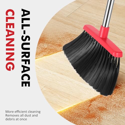 Heavy Duty Broom, 55 Inch Long Handle Outdoor Large Angle Brooms, Commercial Broom for Sweeping Indoor, for Home Garage Kitchen Office Courtyard Lobby Patio Lawn Concrete