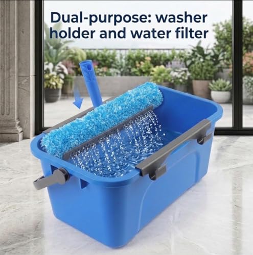 APEXMULI Window Cleaning Kit with 3 Gallon Bucket, 14" Window Squeegee and Scrubber with Long Handle, Professional Window Washing Equipment Cleaner Tool Streak-Free for Home, RV, Commercial Use