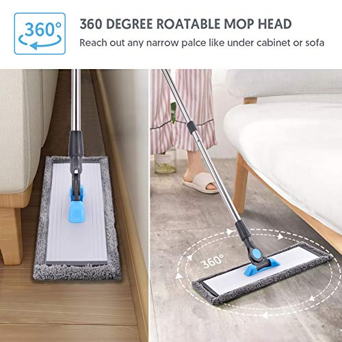 MANGOTIME Microfiber Dust Mop for Hardwood Floors - Dry Floor Cleaning for Wood, Tile, Vinyl, Laminate - Wet Flat Mop With 4 Washable Reusable Pads and Aluminum Head