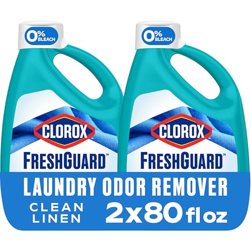 Clorox FreshGuard Laundry Odor Remover, 0% Bleach, Clean Linen, 80 Fl Oz., Pack of 2 (Pack May Vary)