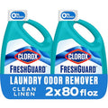 Clorox FreshGuard Laundry Odor Remover, 0% Bleach, Clean Linen, 80 Fl Oz., Pack of 2 (Pack May Vary)