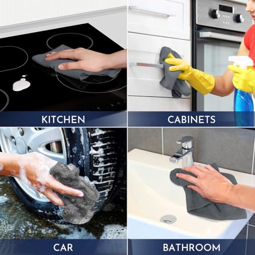 GLIMGLINT Grey Microfiber Cleaning Cloth,12PK Reusable Cleaning Rags, Highly Absorbent Shop Rags Bulk, All-Purpose Car Cleaning Towels for TV Screen, Kitchen, Bathroom, Restaurant Garage, 14"X12"