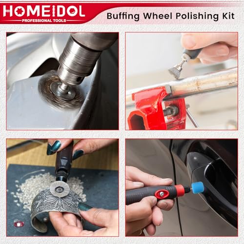 103PCS Buffing Wheel for Dremel Polishing Kit, HOMEIDOL 1/8" Shank Polishing Wheel for Dremel Tool Accessories, Abrasive Wheel Buffing Wire Brush Woolen Brush Rotary Polish Bits