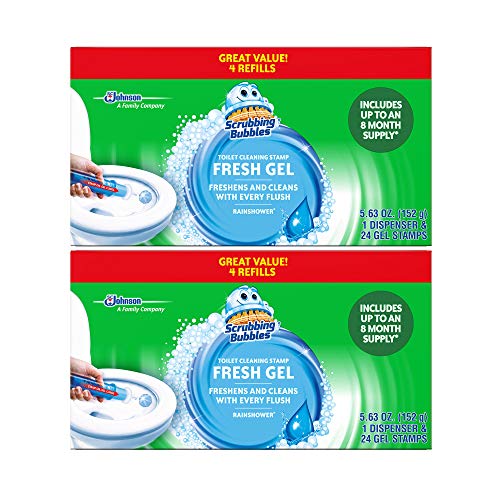 Scrubbing Bubbles Fresh Gel Toilet Cleaning Stamp Refill Value Pack, Rainshower, 24 Stamps, 2 Pack