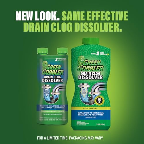 Green Gobbler Drain Clog Dissolver | Powerful Liquid Drain Opener & Toilet Clog Remover | Safe for Pipes & Septic | 2 Pack