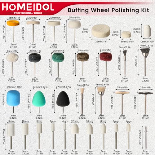 103PCS Buffing Wheel for Dremel Polishing Kit, HOMEIDOL 1/8" Shank Polishing Wheel for Dremel Tool Accessories, Abrasive Wheel Buffing Wire Brush Woolen Brush Rotary Polish Bits