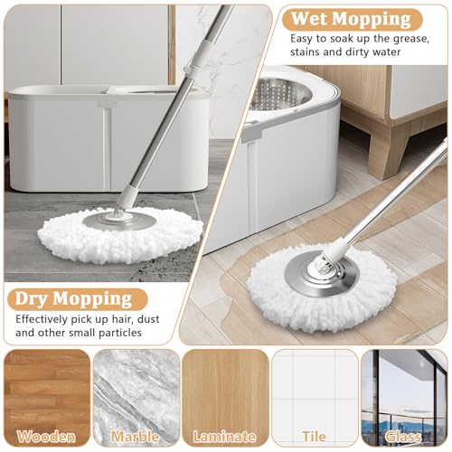 NICEMOVIC 6 Pack Spin Mop Replacement Head for 360° Spin Mop System, Standard Size Round Shape Spin Mop Replacement Head, Microfiber Refills Machine Washable and Easy Cleaning