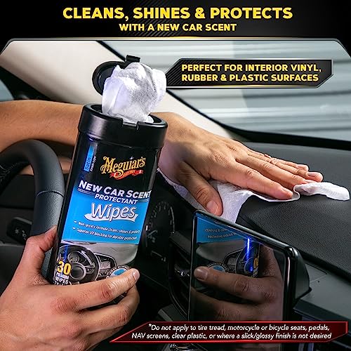 Meguiar’s New Car Scent Protectant Wipes, Car Wipes For Drivers & Detailers—Car Cleaning Wipes That Clean, Protect And Freshen; Car Interior Wipes For Cars, Trucks & Suvs - 30 Count