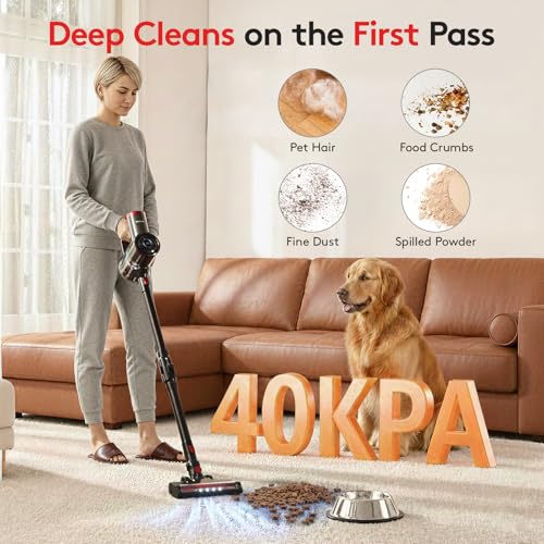 RONEAIR Cordless Vacuum Cleaners for Home,40Kpa 45Mins Vacuum Cleaner Cleans Under Furniture Without Bending,Self-Standing,Powerful Stick Vacuum Cordless for Pet Hair,Hard Floors,Carpets,Car