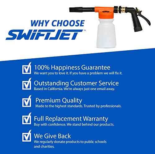 SwiftJet Car Wash Foam Gun + Microfiber Wash Mitt - Foam Cannon Works with Any Soap - Garden Hose Car Foam Sprayer - Car Wash Kit - Car Accessories Foam Blaster (Orange Foam Gun with Mitt)
