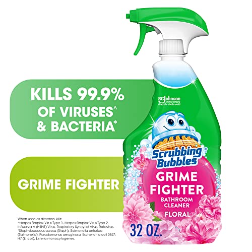 Scrubbing Bubbles Bathroom Grime Fighter, Floral Fusion Scent, 32 Fl Oz Spray Bottle, (Pack of 2)