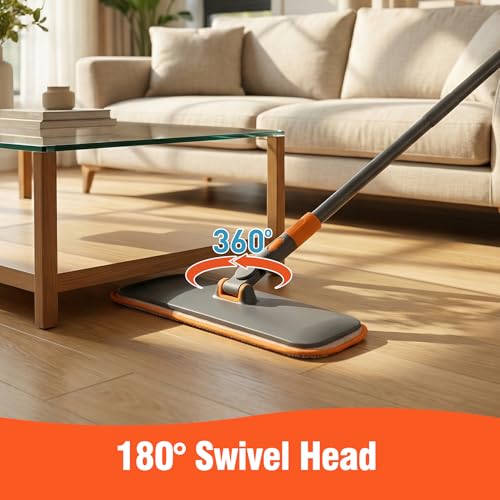 CLEANHOME 2-in-1 Wet Dry Flat Microfiber Mop for Hardwood Floors-Reusable Washable Pads, Telescoping Long Handle Floor Cleaner for Tile Laminate, Pet Hair Removal, Car Detailing & Window Cleaning