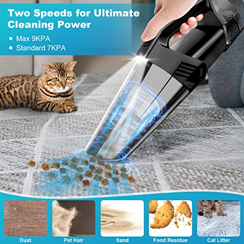 Blestan Handheld Vacuum Cordless Portable Car Vacuum with LED Light, High Power Suction, 3 in 1, Lightweight Rechargeable Hand Vacuum, Hand Held Vacuum Cleaner for Car Home Office, Pet Hair, Black