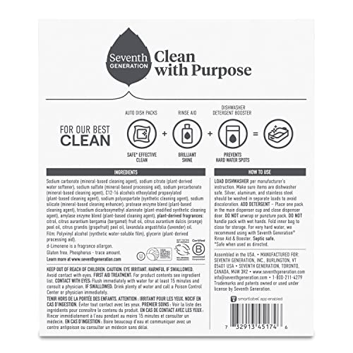 Seventh Generation Power Plus Dishwasher Detergent Packs Fresh Citrus scent for sparkling dishes Dishwasher tabs 40 count