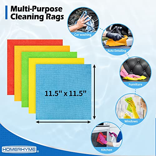 HOMERHYME Microfiber Cleaning Cloth, 100 Pack Cleaning Rags Microfiber Towel Bulk Absorbent Lint-Free Wash Cloths, All-Purpose Shop Towels for Cars, Automotive, Garage, Home & Kitchen 11.5"*11.5"