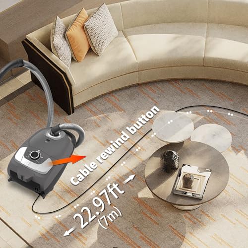 Akitas C11WT Bagged Canister Vacuum Cleaner, Wessel Turbo Brush for Pet Hair (Cat & Dog), HEPA Filtration, 33ft Cleaning Radius, with Retractable Cord and Wide Parquet Brush