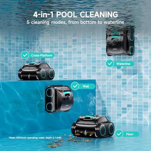 WYBOT C1 Cordless Robotic Pool Vacuum for Inground Pools, Above Ground Pool Cleaner 4-in-1 Wall & Waterline Cleaning Up to 1,621 sq.ft, 150mins Smart App Navigation, Black