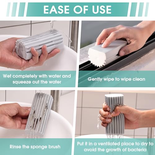 4 Pack Damp Dusting Sponge Duster, Grey Dust Cleaning Sponge, Reusable Household Cleaning Sponge Tool for Blinds, floorboards, Fan Blades, Vents, Glass, Railings, Mirrors