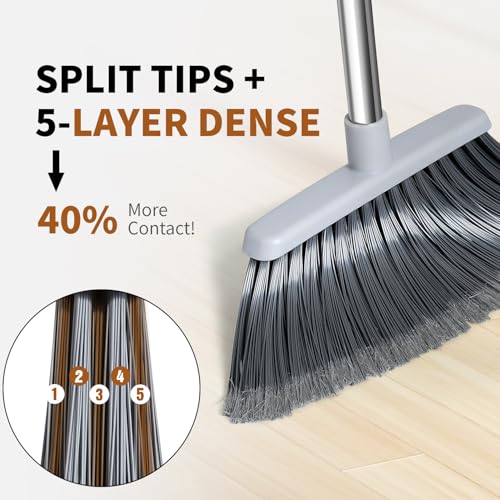 Broom, Outdoor Brooms for Sweeping Indoor, Adjustable 55" Pet Hair Removal Heavy Duty Broom for Floors Home Kitchen Garage Commercial Patio Industrial Snow (Pack of 1)