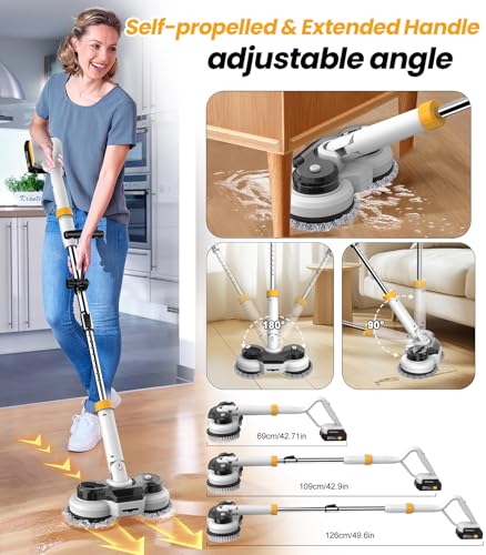 qimedo 800RPM Cordless Electric Mop, 6000mAh Battery Electric Power Scrubber & Mops for Floor Cleaning, Best Automatic Spin Mops with Smart Display,Rotating Mop with LED Light & Water Spray