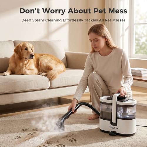 TREEUP Portable Carpet Cleaner Machine with Steam & Hot Water, 18Kpa Powerful Suction Upholstery Deep Cleaner, Handheld Carpet Spot Cleaner with 4 Tools Ideal for Rug, Pets, Car, Couch, Furniture