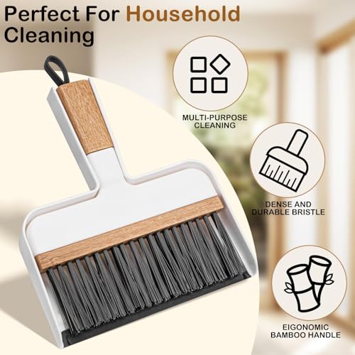 ThinkLearn Mini Dustpan and Brush Set, Bamboo Handle with Rubber Lip